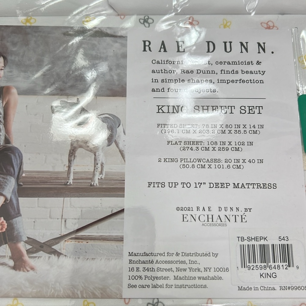 Rae Dunn ZZZ BUTTERFLY King bedsheet set new in original packaging - Picture 5 of 6